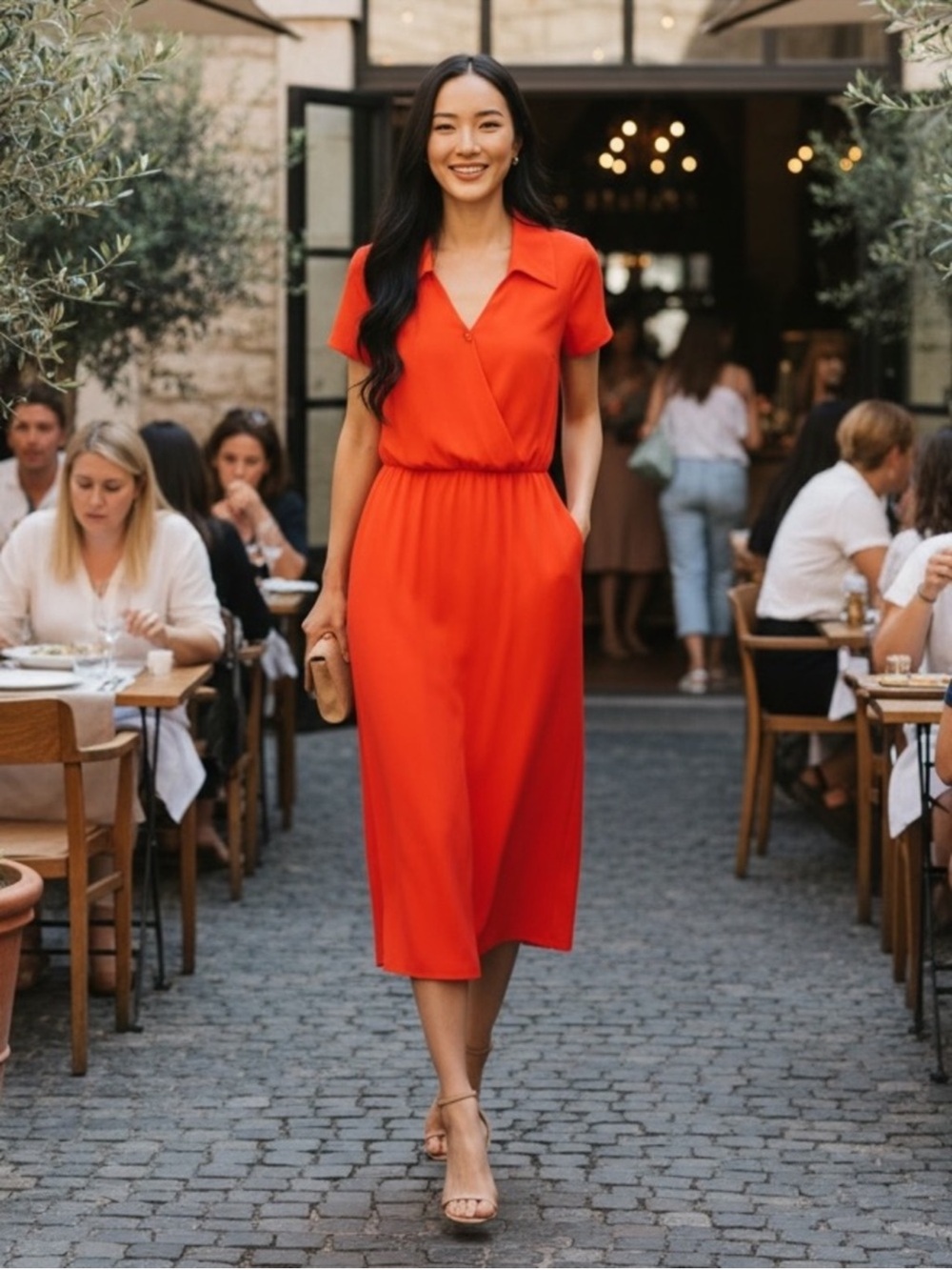 Amanda Uprichard Scarlet Collared Wrap Midi Dress